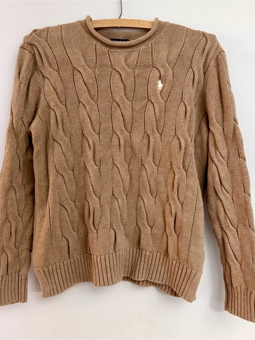 Polo Ralph Lauren Cable Knit Rolled Neck Cotton Tan Sweater Womens Size S - Picture 2 of 9